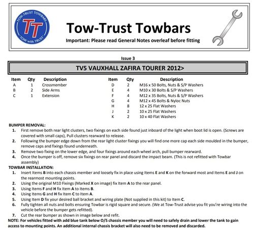 Vauxhall Zafira Tourer 2012 Onwards - Tow Trust Flange Towbar