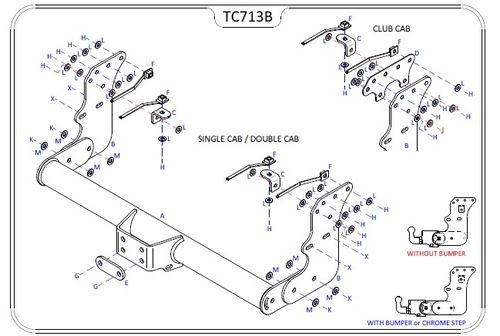 2006 to 2015 Mitsubishi L200 Pickup Tow Bar (W/Chrome Step) Tow Trust Flange Tow Bars